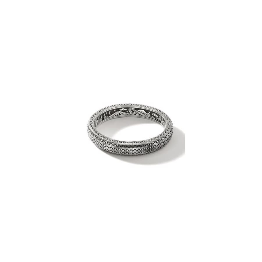 John Hardy Carved Chain 12mm Hinged Oval Bangle Bracelet In Silver-tone