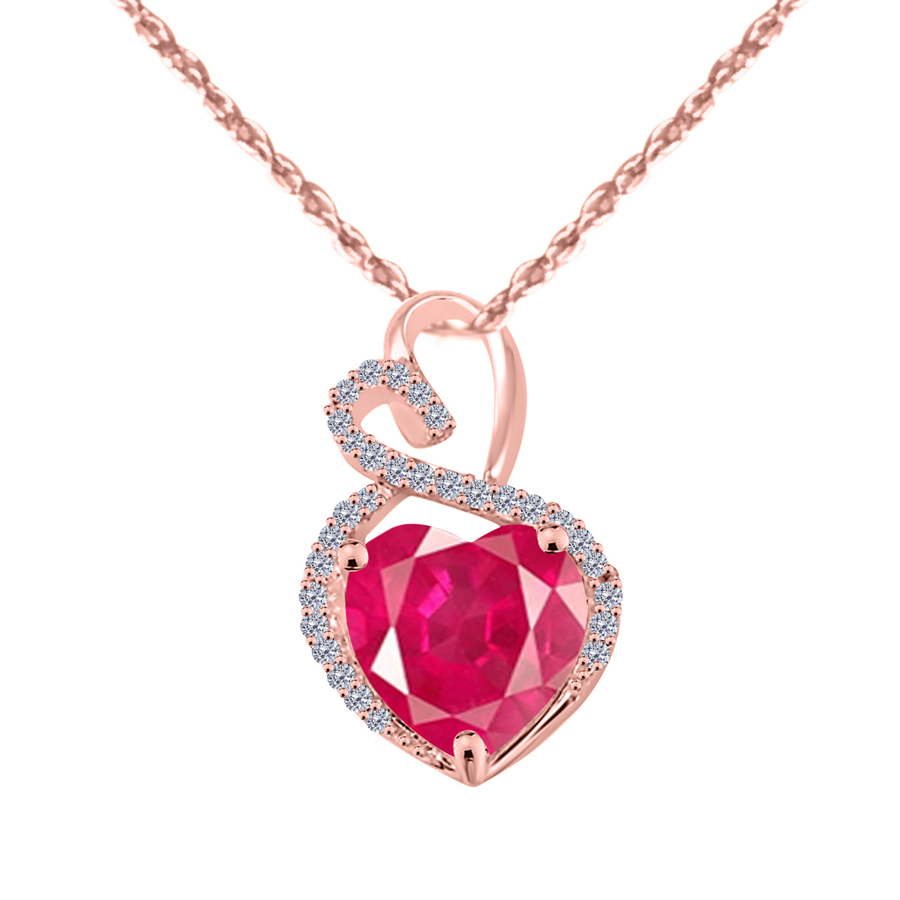 MAULIJEWELS 4 CARAT HEART SHAPE RUBY GEMSTONE AND WHITE DIAMOND PENDANT IN 14K ROSE GOLD WITH 18'' 14K ROSE GOLD