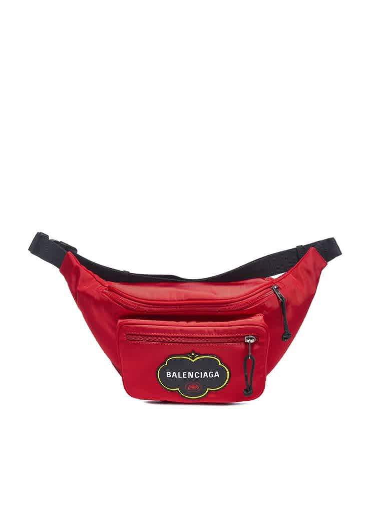 Balenciaga Explorer Logo-applique Canvas Belt Bag In Red In Black,red