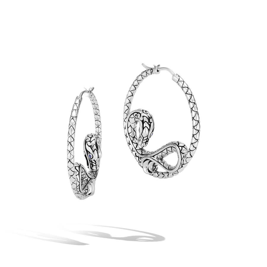 John Hardy Sterling Silver Legends Naga Hoop Earrings With Blue Sapphire In Silver-tone