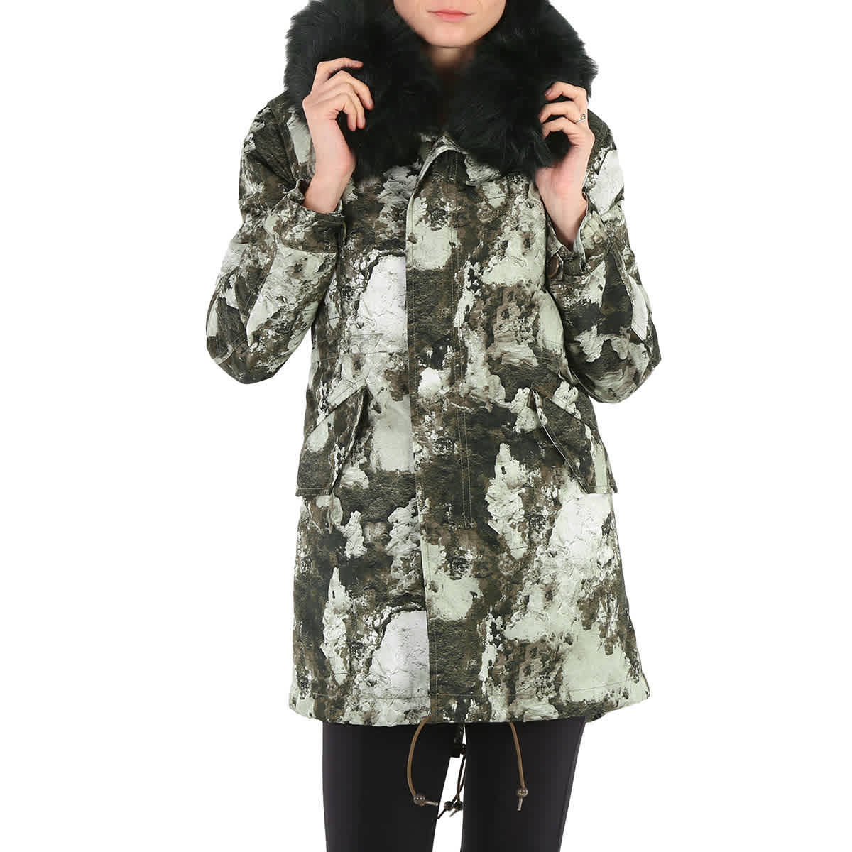 Mr & Mrs Italy Ladies Army Printed Nylon Parka Midi