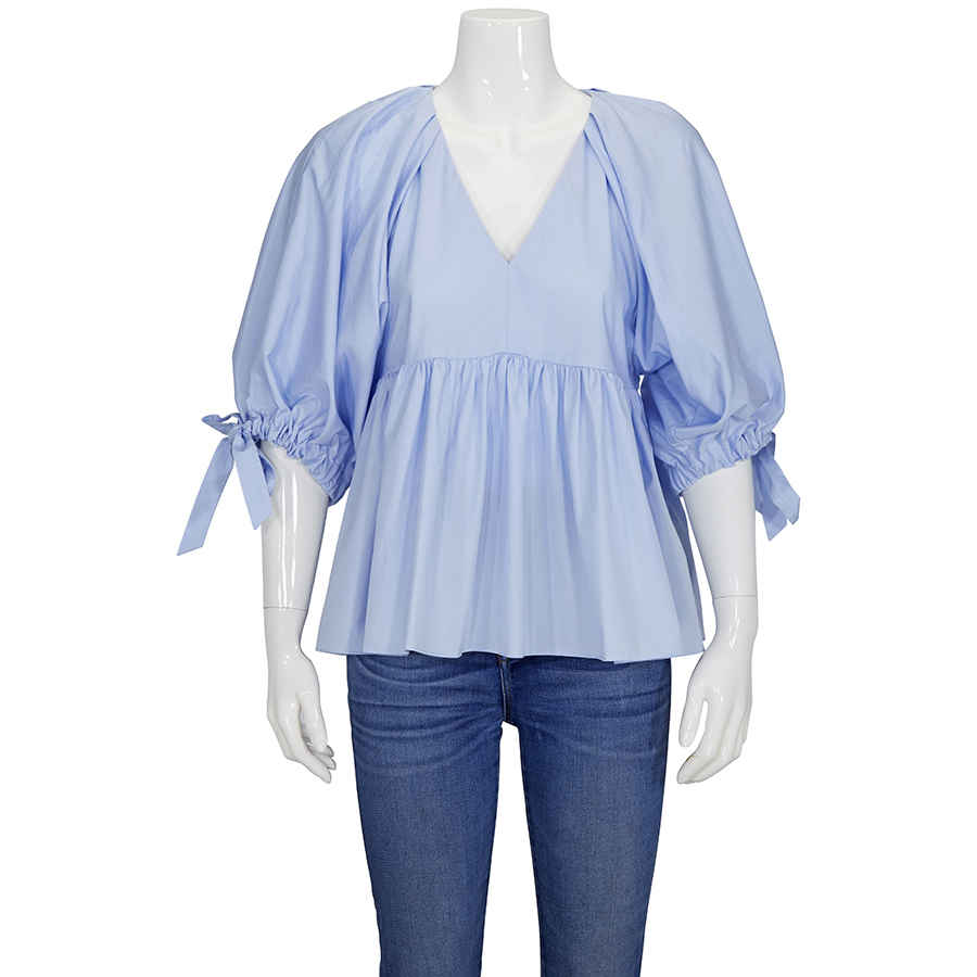 3.1 Phillip Lim Ladies Blue V Neck Cotton Poplin Top In Blue
