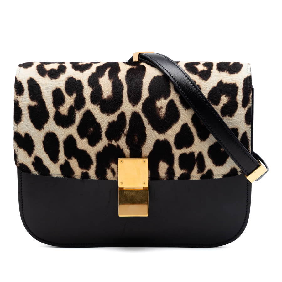 Pre-owned Celine Medium Calfskin and Leopard Print Pony Hair Classic Box Ladies ZCFCQ4YTTYCM1CD4