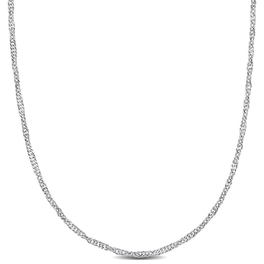 Amour 14k White Gold Diamond Cut Singapore Chain Necklace 18