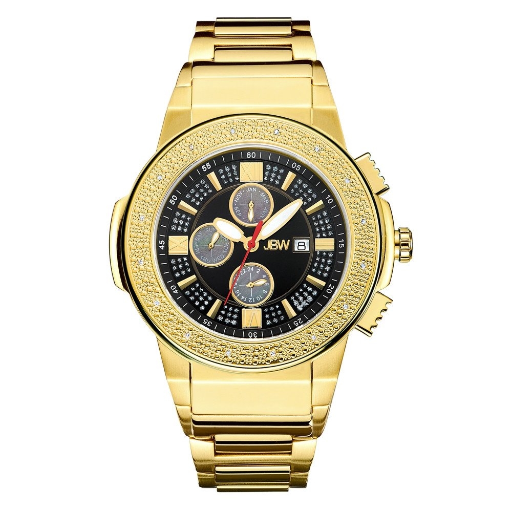 Jbw Saxon Black Dial 18k Yellow Gold-plated Stainless Steel Diamond Mens Watch Jb-6101-j In Black,gold Tone,yellow