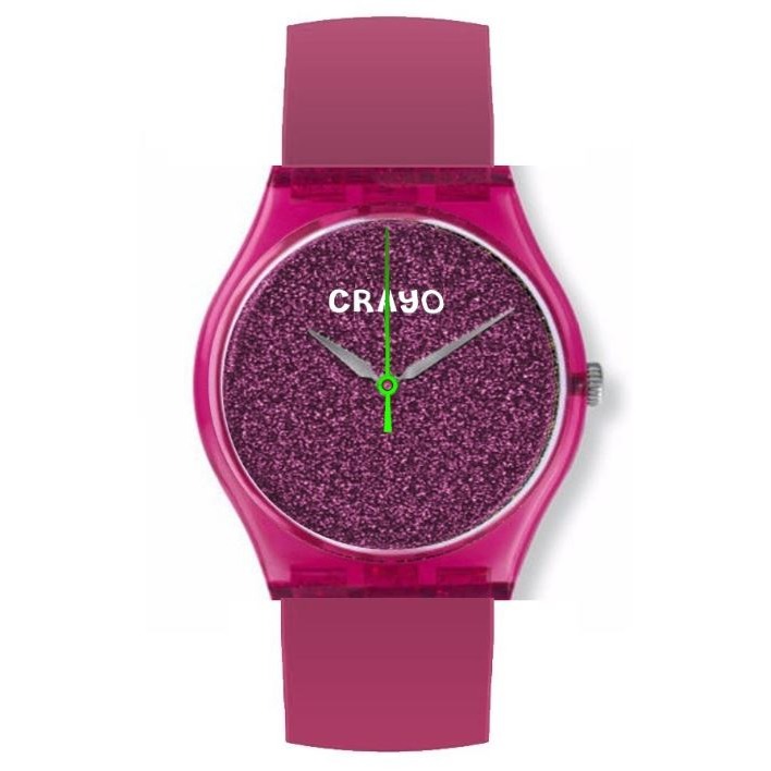 Crayo Glitter Hot Pink Dial Hot Pink Leatherette Watch Cracr4501