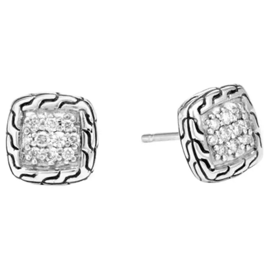 John Hardy Classic Chain Stud Earrings With Diamonds - Ebp961822di In Silver-tone