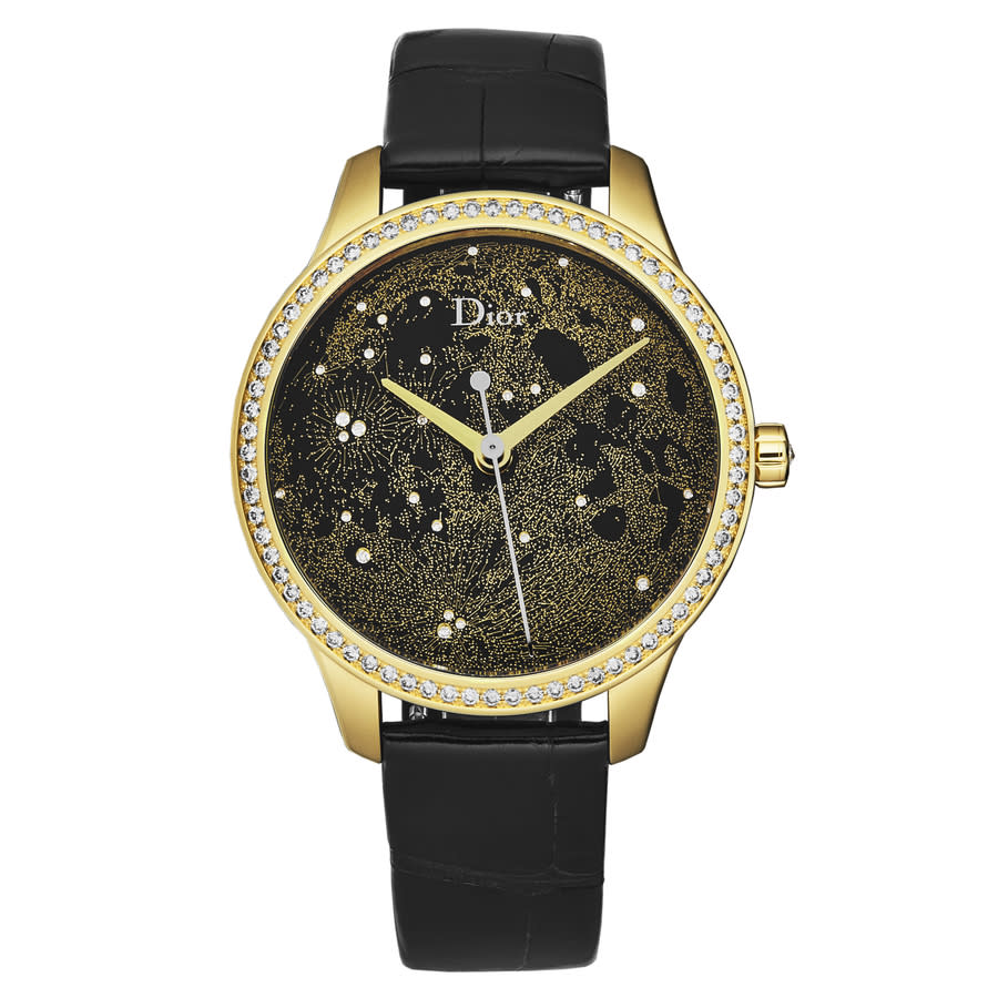 Shop Dior Montaigne Automatic Diamond Gold Dial Ladies Watch Cd153550a001 In Black / Gold / Gold Tone / Yellow