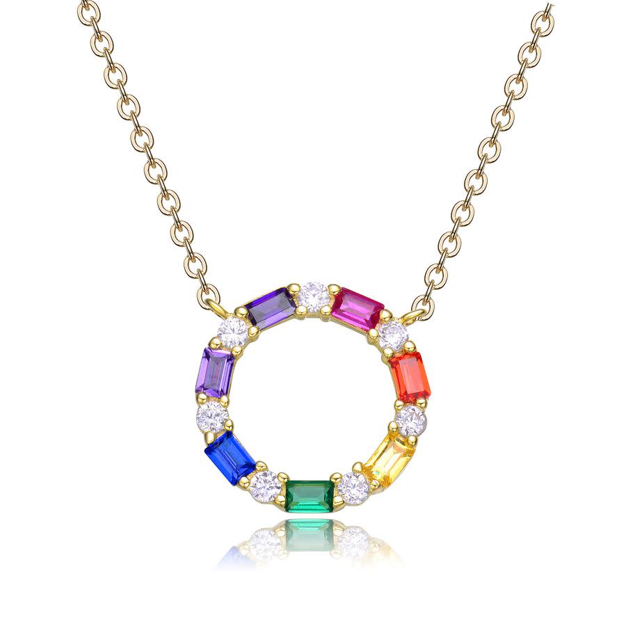 Rachel Glauber 14k Gold Plated Rainbow Cubic Zirconia Circle Necklace In Gold-tone
