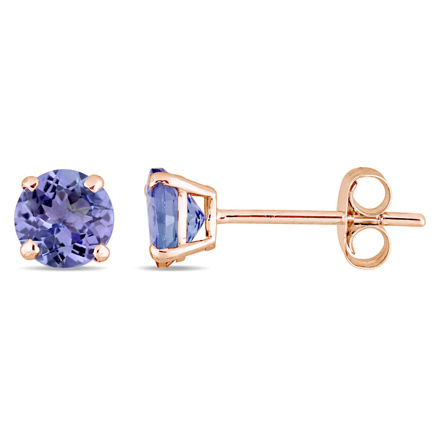 Amour Tanzanite Stud Earrings In 14k Rose Gold In Pink