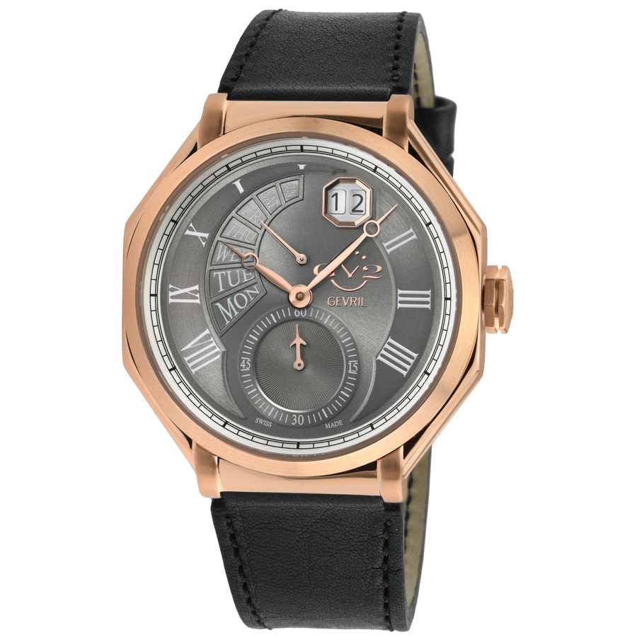 Gv2 By Gevril Men's Marchese Swiss Quartz Black Genuine Italian Leather Strap Watch 44mm In Black / Gold Tone / Grey / Rose / Rose Gold Tone