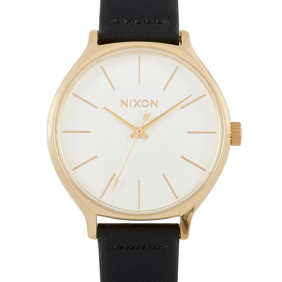 Nixon Clique Quartz White Dial Ladies Watch A1250-1964-00 In Black / Gold Tone / White