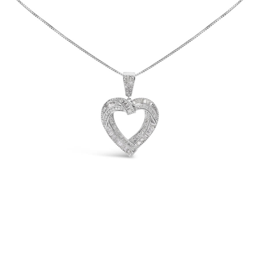 Haus of Brilliance .925 Sterling Silver 1.00 Cttw Baguette and Round Diamond Open Heart Pendant Necklace