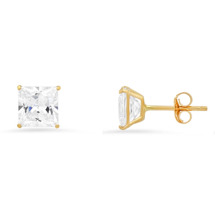 Kylie Harper 10k Yellow Gold 6mm Princess-cut Cubic Zirconia Cz Stud Earrings In Gold-tone