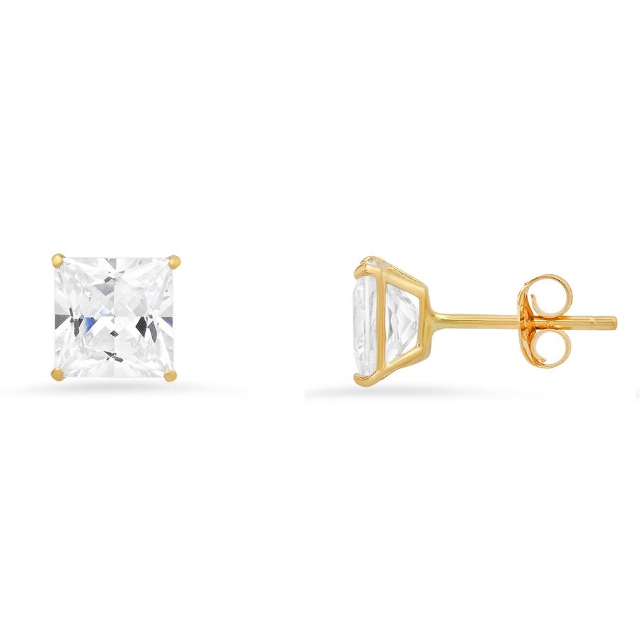 Kylie Harper 10k Yellow Gold 6mm Princess-cut Cubic Zirconia Cz Stud Earrings In Gold-tone