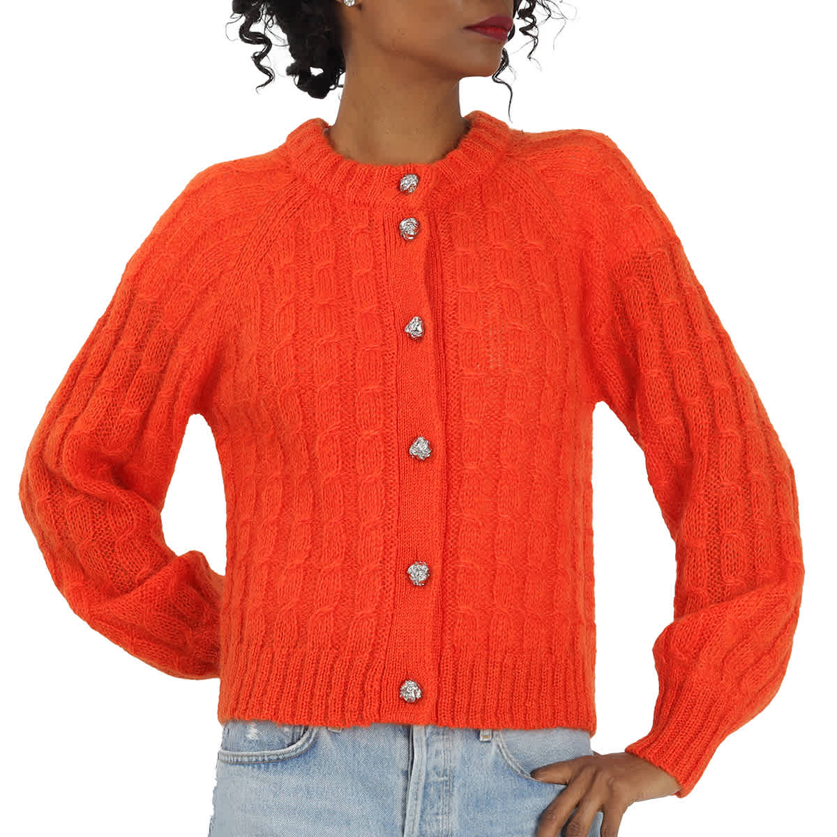 Ganni Women's Mohair Cable Cardigan In Orange | ModeSens