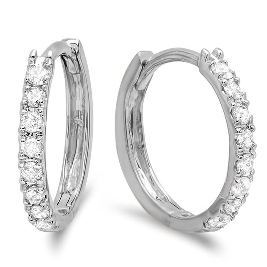 Dazzling Rock Dazzlingrock Collection 0.22 Carat 10k Real Round White Diamond Ladies Hoop Earrings 1/4 Ct In Gold Tone,silver Tone,white