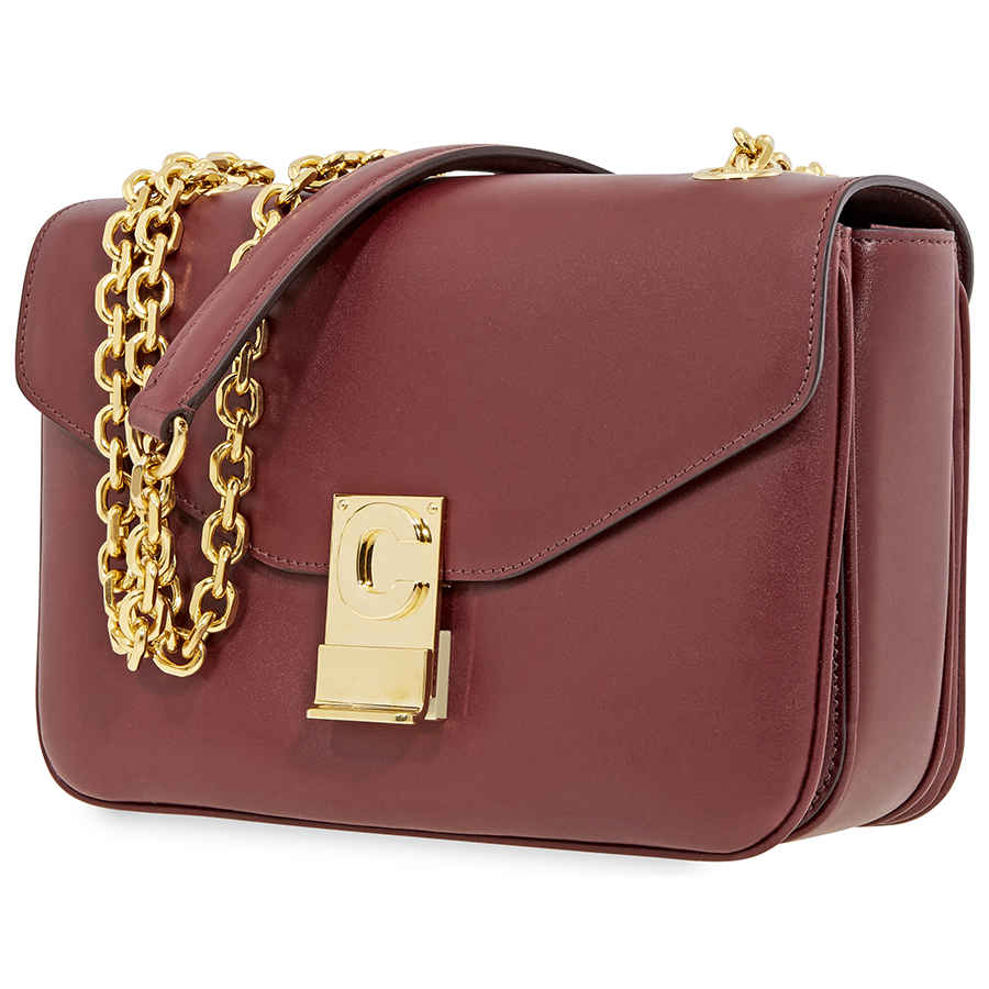 Celine Medium C Burgundy Ladies Shoulder Bag In Gold Tone,red