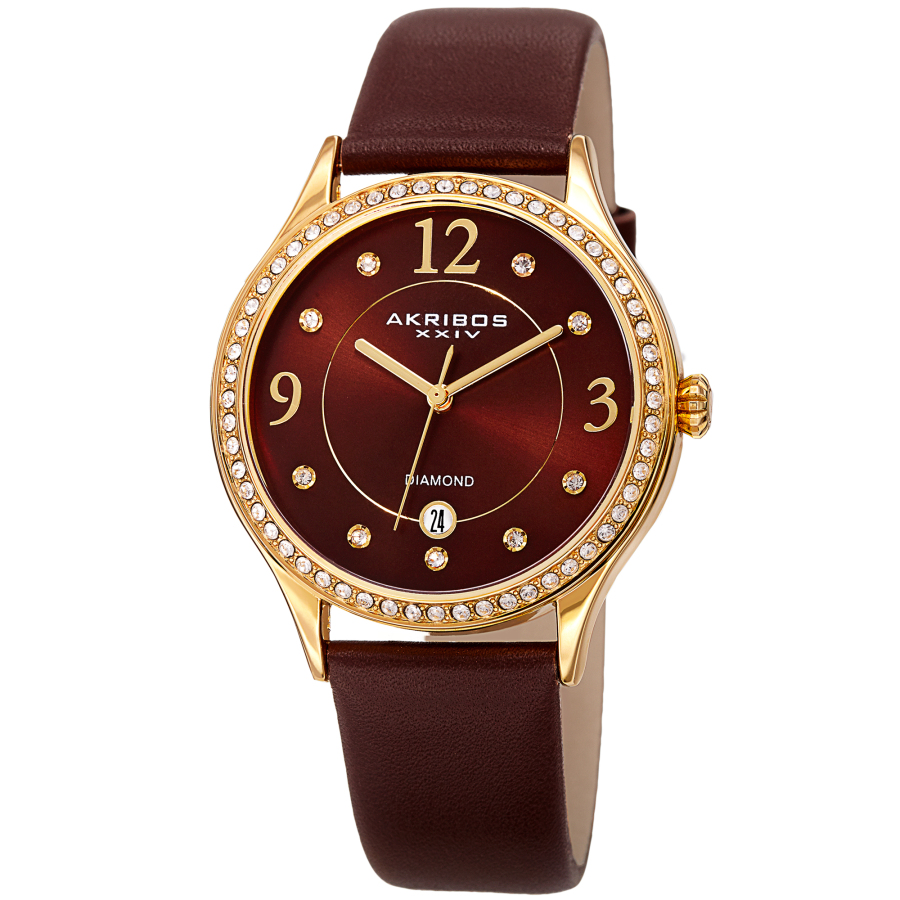 Akribos Xxiv Quartz Diamond Brown Dial Ladies Watch Ak1011br In Brown / Gold Tone