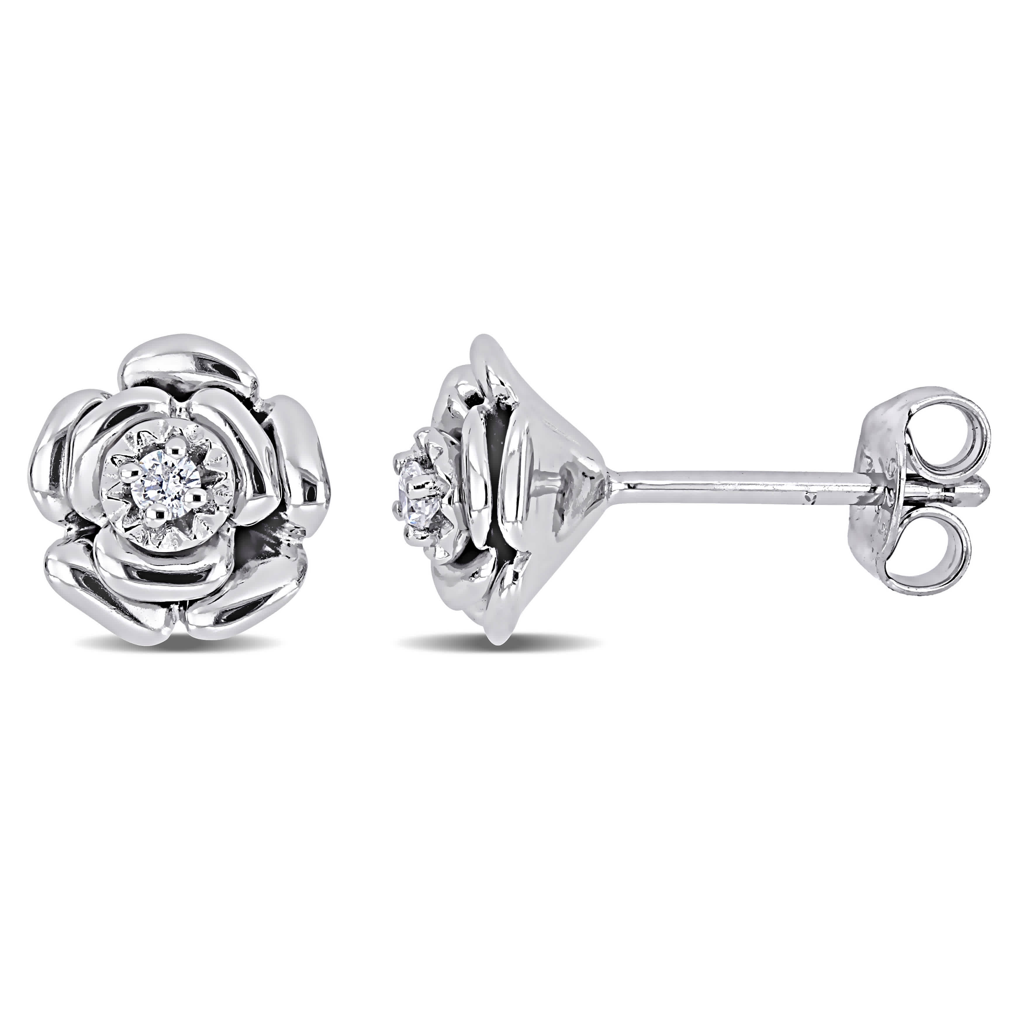 Amour Delmar Diamond Floral Stud Earrings In Sterling Silver In Silver