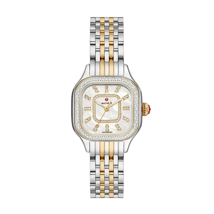 Shop Michele Meggie Quartz Diamond Ladies Watch Mww33b000002 In Two Tone  / Gold / Gold Tone / Mop / Mother Of Pearl / Yellow