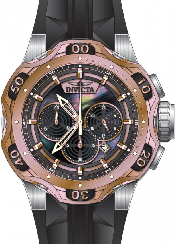 Invicta Venom Chronograph Quartz Rose Dial Mens Watch 33639 In Black,gold Tone,mother Of Pearl,pink,rose Gold Tone