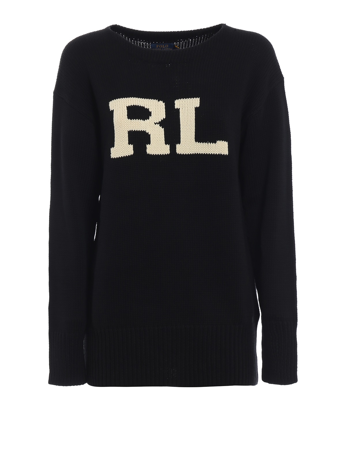 Ralph Lauren Black Rl Intarsia Cotton Sweater