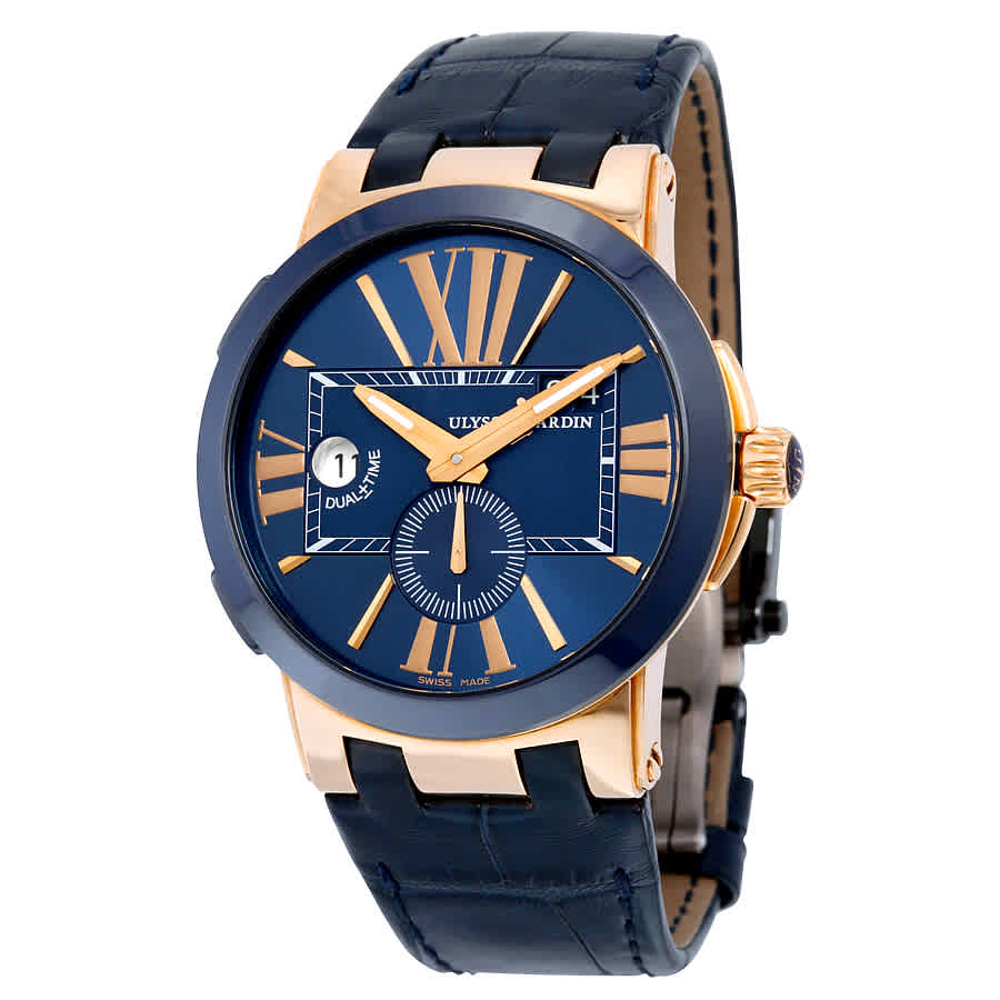 Pre-owned Ulysse Nardin Executive Dual Time Automatic Mens Watch 246-00-5-43 In Blue / Gold / Rose / Rose Gold / Skeleton