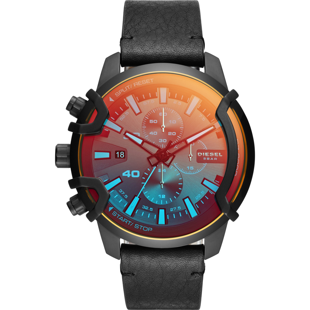 Diesel Men's Chronograph Griffed Black Leather Strap Watch 46mm In Black / Digital