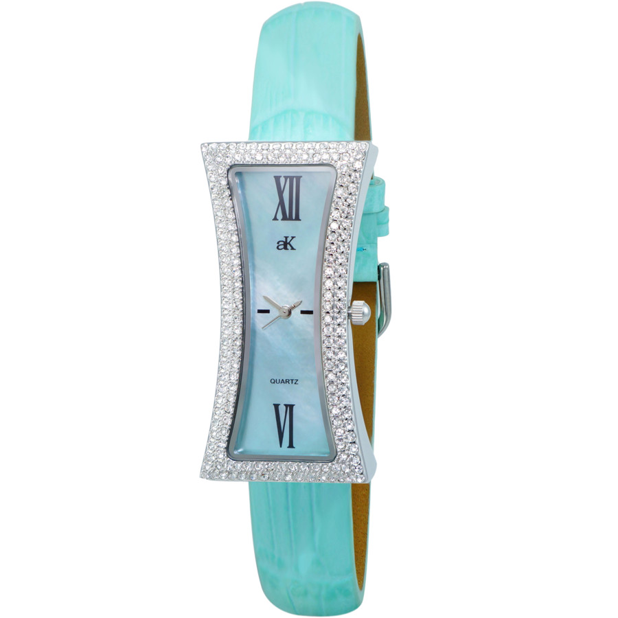 Adee Kaye Quartz Crystal Blue Dial Ladies Watch Ak9715-lbu In Blue,mother Of Pearl,silver Tone,yellow