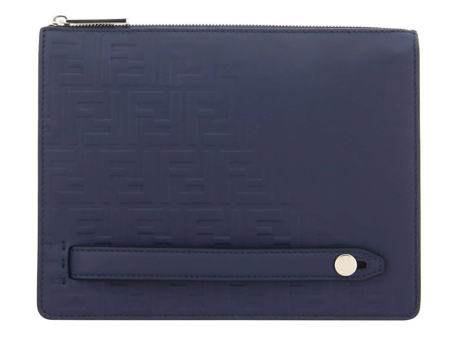 Fendi Embossed Ff Monogram Logo Clutch In Blue