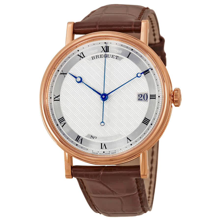 Breguet Classique Silver Dial 18kt Rose Gold Brown Leather Mens Watch 5177br129v6 In Blue,brown,gold Tone,pink,rose Gold Tone,silver Tone