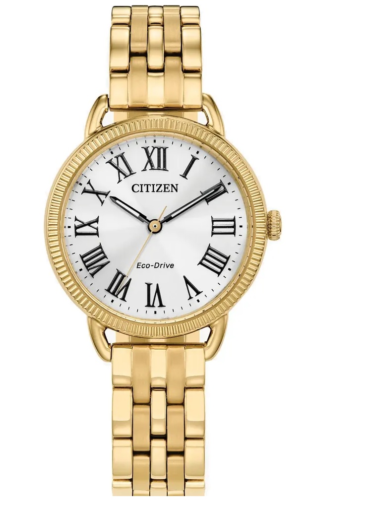 Citizen White Dial Ladies Watch Em1052-51a In Black / Gold Tone / White