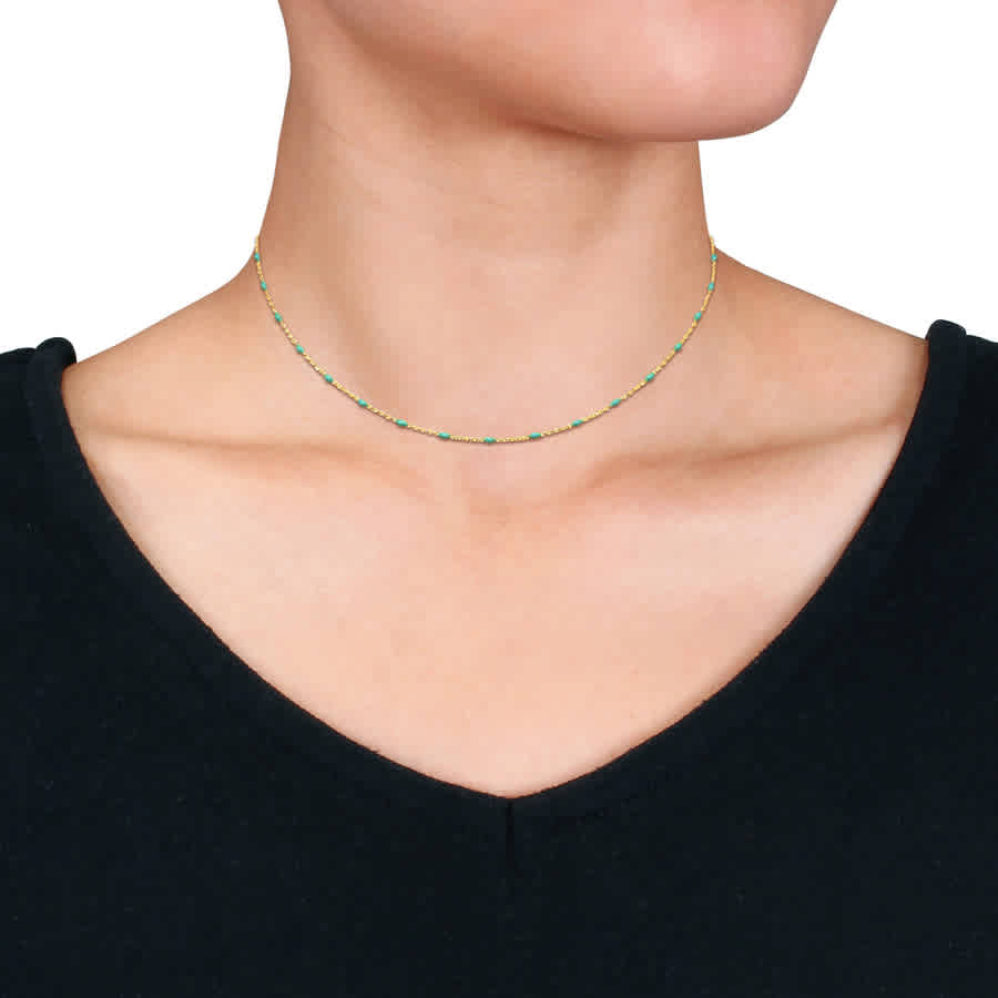 Amour Turquiose Enamel Station Necklace In 14k Yellow Gold In Yellow