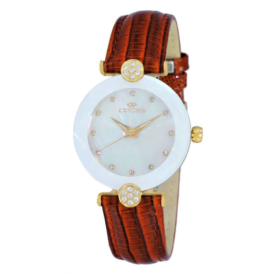 Oniss On8776mop White Dial Ladies Watch Onj8776-0lgwt In Blue / Brown / Gold Tone / Mop / White