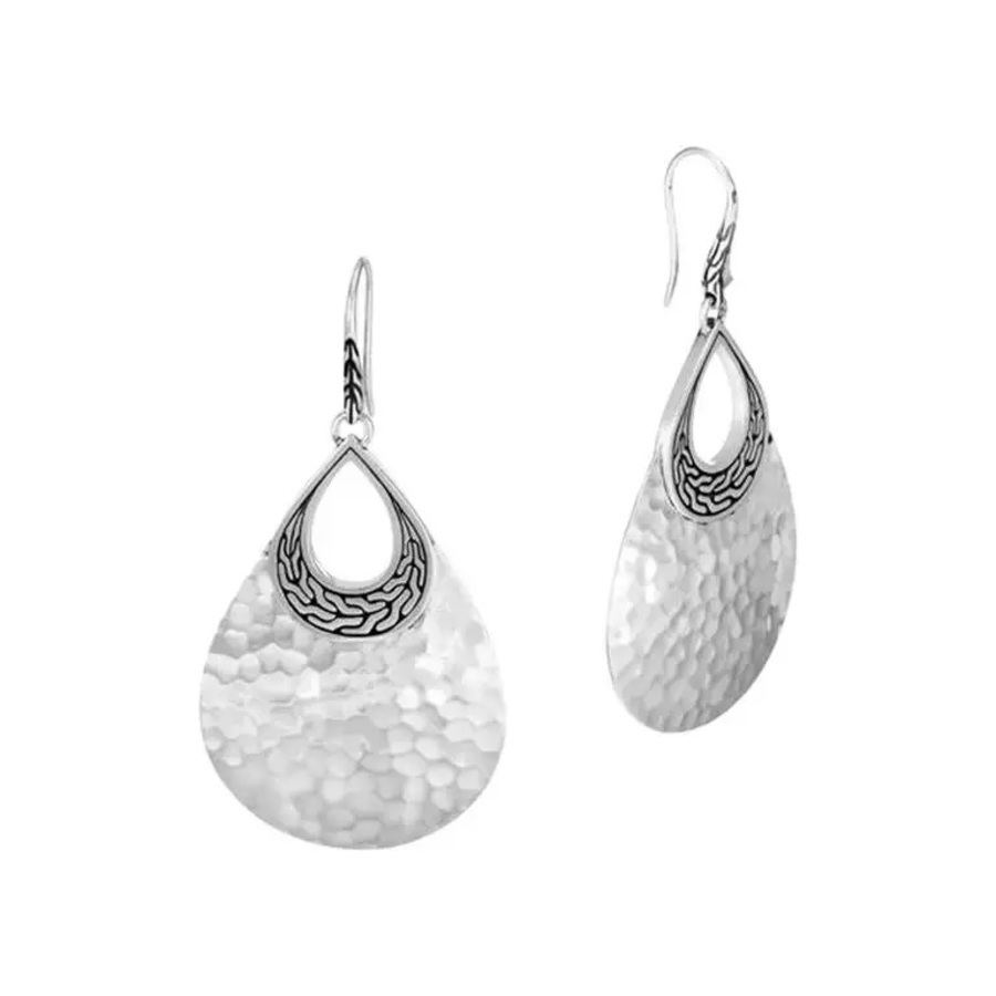 Shop John Hardy Classic Chain Hammered Teardrop Earring - Eb90585 In Silver-tone