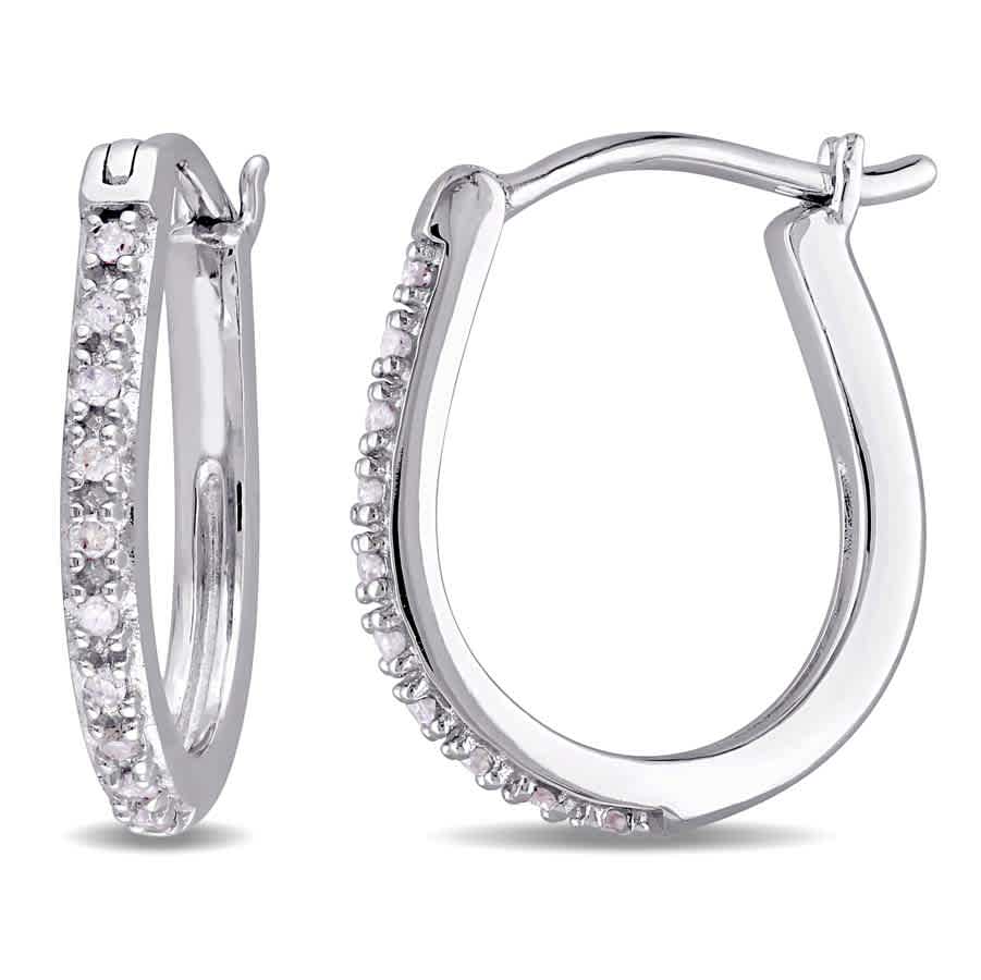 Amour 1/10 Ct Tw Diamond Hoop Earrings In 10k White Gold
