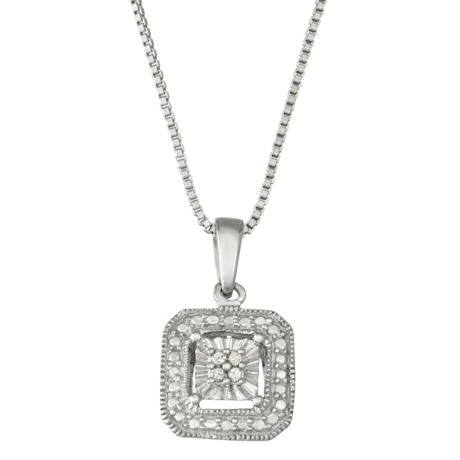 Hetal Diamonds 0.02 Cttw Illusion Plate Diamond Pendant In Sterling Silver With 18'' Chain In Silver Tone,white