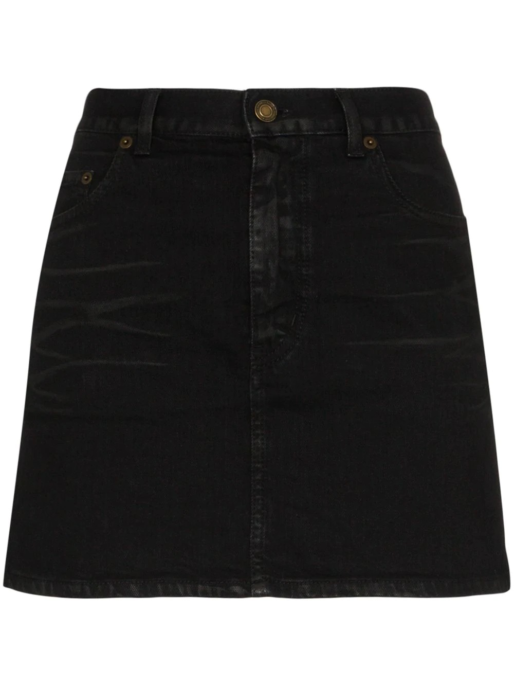 Shop Saint Laurent Denim Mini Skirt In Black