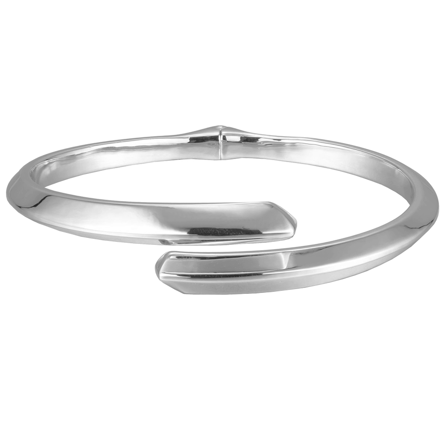 Morgan & Paige Rhodium Plated Sterling Silver Hinged Open Front Crossover Bangle In Silver Tone,white