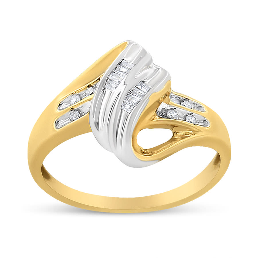Haus Of Brilliance 10k Yellow And White Gold 1.00 Cttw Round And Baguette-cut Diamond Accent Bypass In Yellow