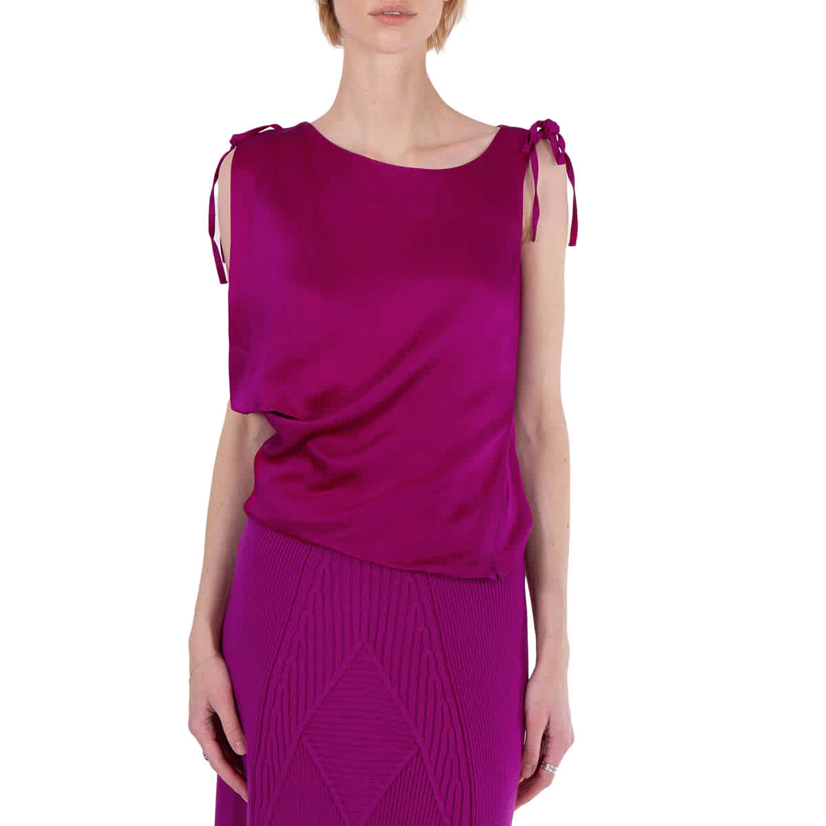 Atlein Ladies Purple Cowl Neck Satin Top