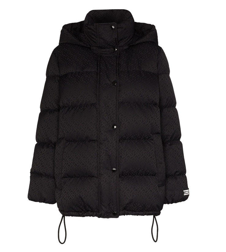 Burberry Monogram Econyl Puffer Jacket In Black