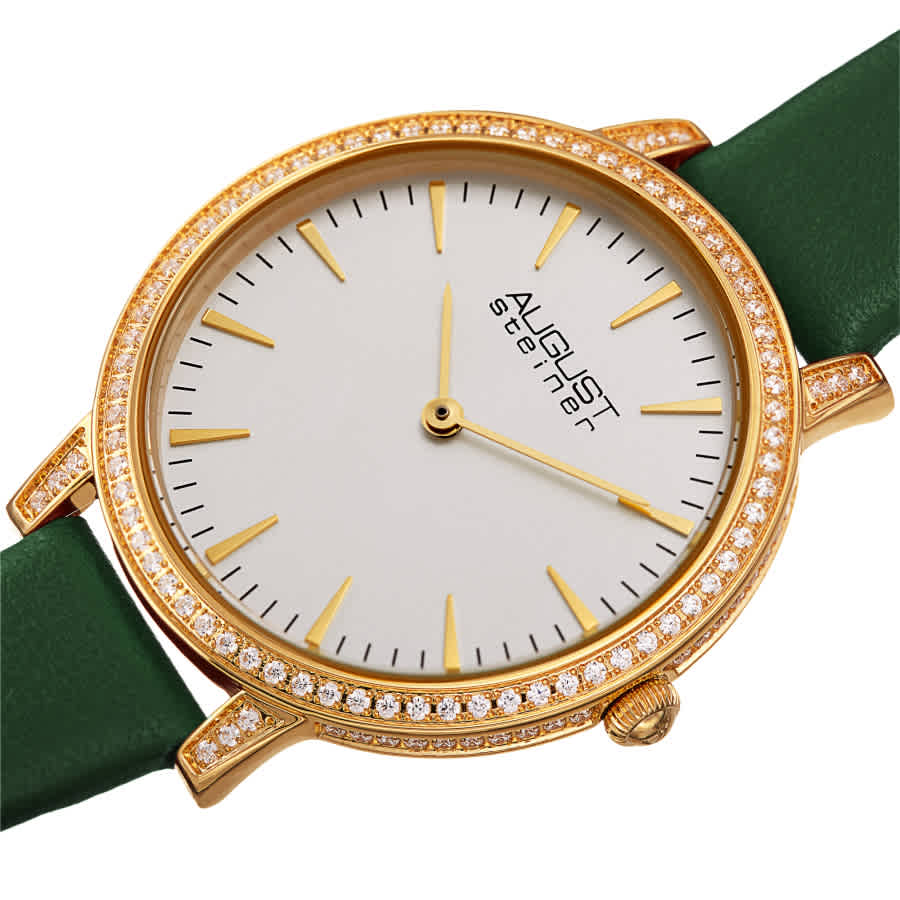 Shop August Steiner As8274gn White Dial Ladies Watch As8274gn In Gold Tone / Green / White