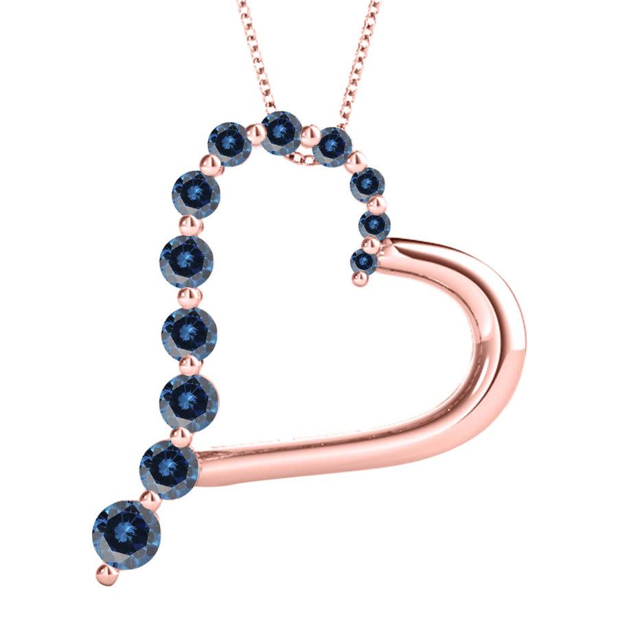 MAULIJEWELS 1.00 CARAT NATURAL BLUE DIAMOND HEART PENDANT FOR WOMAN IN 14K ROSE WHITE & YELLOW GOLD WITH 18'' ST