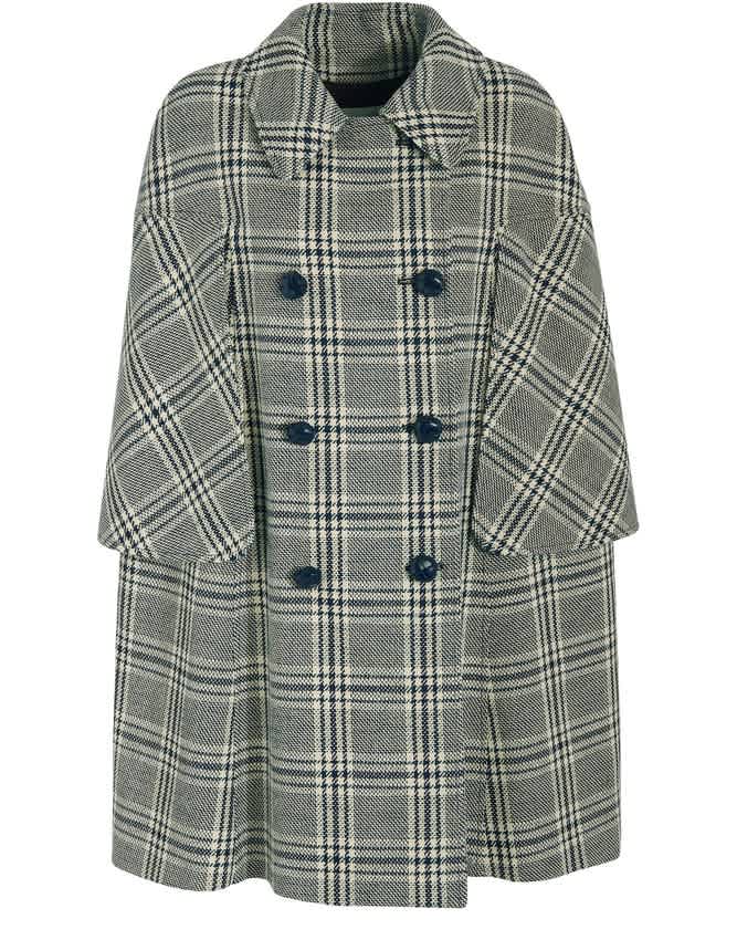 Gucci Checkered Double-breasted Cape Coat In Blue,white