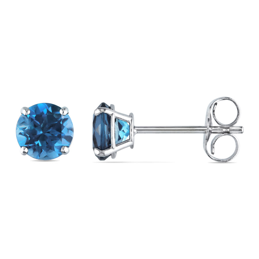 Amour London-blue Topaz Stud Earrings In 14k White Gold