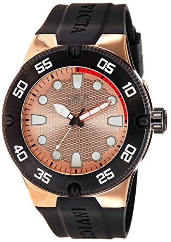 Invicta Pro Diver Rose Dial Black Polyurethane Mens Watch 18025 In Black,gold Tone,pink,rose Gold Tone