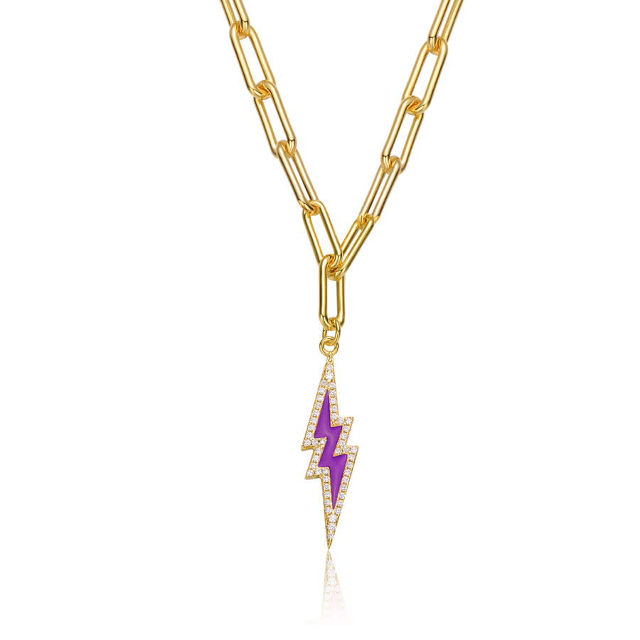 Shop Rachel Glauber 14k Gold Plated Cubic Zirconia Charm Necklace In Purple