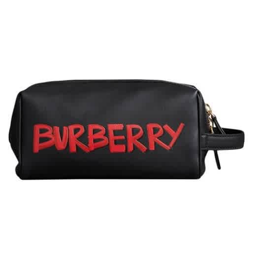 Burberry Graffiti Print Leather Pouch In Black